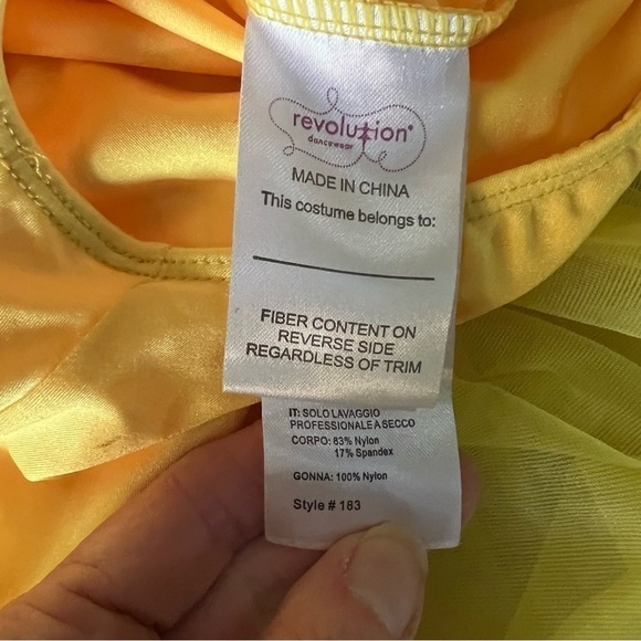 Revolution dance wear yellow & pink outfit costume, MC, 2 hair bows, lace trim. - Picture 7 of 16